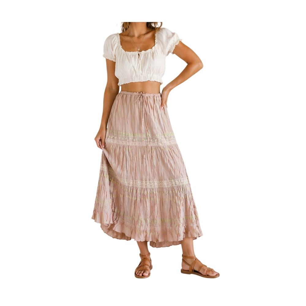 Capricorn Vintage Boho Tiered Cotton Maxi Skirt Size M Cottagecore Festival